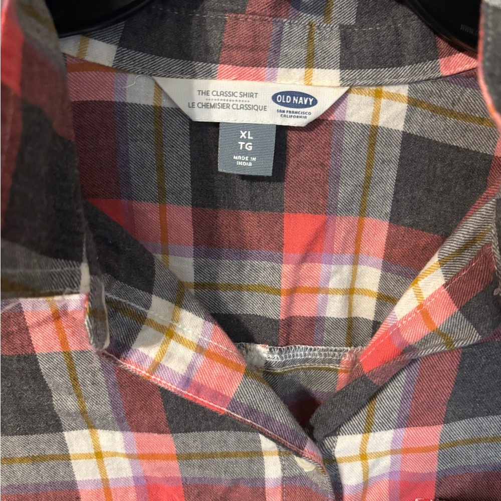 Old Navy Red and Gray Casual Button Down Shirt